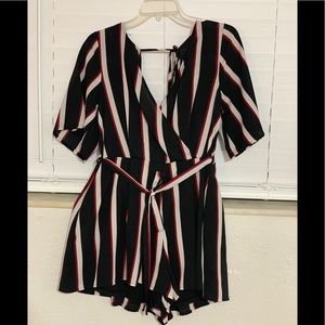 White & black Striped Romper Dress
